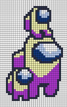 an image of a pixel art piece in the style of cartoon character, with purple and yellow colors