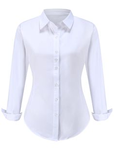 Womens Button Up Shirt White, White Work Shirts For Women, Ladies Shirt Design Long Sleeve, White Button Shirt Women, Long Sleeve Shirt Design Ideas, Classic White Shirt Women, How To Style White Long Sleeve Shirt, Formal White Shirt Women, Long Sleeve Button Up