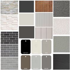 the different colors of brick and stone are shown in this collage, including grays,