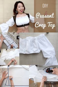 the woman is making her own crop top