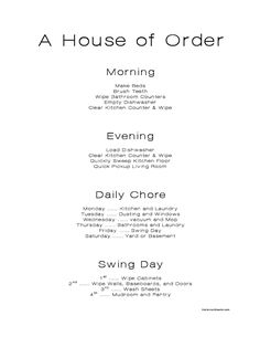 the menu for a house of order dinner