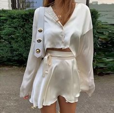 Silky White Skirt - Juniper Mini Pencil Skirt Outfits, Satin Two Piece Set, Khaki Tops, Pencil Skirt Outfits, Chic Skirts, Mini Pencil Skirt, Satin Long Sleeve, Sports Skirts, Mode Inspo