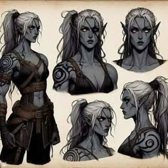 a woman with white hair and horns is shown in this character sheet for the video game