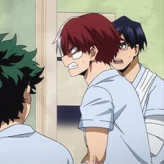 an anime character is looking at another person in the mirror