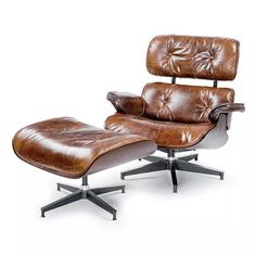 the eames chair and ottoman is brown leather