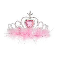 a tiara with pink feathers and a heart