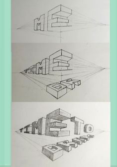 three different types of drawings on paper, each with the letters m and f in them