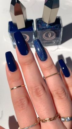 Unhas decoradas Royal Blue Nails, Blue Nail Designs, Blue Nail, Designs Nail, Hot Nails, Silver Nails, Chic Nails, Cute Acrylic Nails, Blue Nails