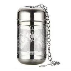 a stainless steel container with chain around it