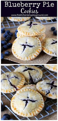 blueberry pie cookies are stacked on top of each other and ready to be eaten