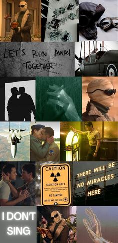 the collage has many different pictures and words on it, including an image of two people