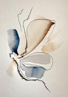 a watercolor painting of a butterfly on a white paper with blue and brown colors