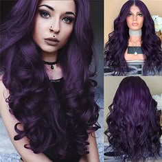 Category:Synthetic Wig; Gender:Women's; Top to Bottom:18; Wig Type:Natural Wigs; Age Group:Adults'; Wig Length Range:26; Color Shade:Purple; Hair Material:Synthetic Hair; Cap Construction:Machine Made; Texture:Wavy; Length:Long; Features:Women; Net Weight:0.2; Heat Resistant:Yes; Listing Date:06/15/2019; Cap Circumference:; Front to Back:; Nape of Neck:; Side to Side Across Forehead:; Side to Side Over Top:; Temple to Temple Across Back:; Hairstyle:Middle Part; Can Be Permed:No; SizeChart1_ID:10 Long Purple Hair, Loose Curly Hair, Dark Purple Hair, Purple Wig, Curly Hair Wig, Hair Color Purple, Beautiful Wigs, Hair Dye Ideas, Wavy Curly Hair