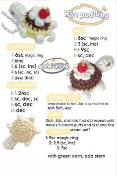 the instructions for crocheted cupcakes are shown