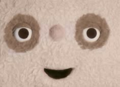 a close up of a stuffed animal with two eyes