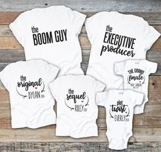 four t - shirts that say, the boom guy and the executive produce