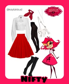 Nifty Cosplay, Nifty Hazbin Hotel Cosplay, Red Anime Costume For Cosplay Events, Red Anime Cosplay Costume For Halloween