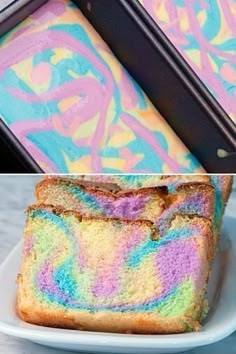 there is a cake that looks like it has been made with rainbow dyes on it