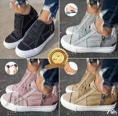 Zlily - Solid Color Canvas Shoes with Round Toe and Wedge Heels, Featuring Lace-Up Design. Best Wraps, Casual Flat Shoes, Brown Sneakers, Casual Heels, Wedge Sneakers, Toe Designs, Canvas Sneakers, Wedge Sneaker, Platform Shoes