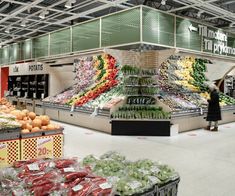 the produce section of a grocery store with lots of fresh fruits and vegetables on display