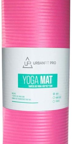 the yoga mat is pink and white