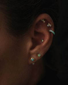 a close up of a person with ear piercings on their left and right ears