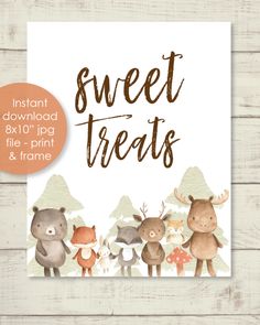 the sweet treats printable is displayed on a wooden background