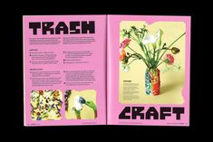 an open magazine with flowers in a vase on the front and back cover, which reads trash craft