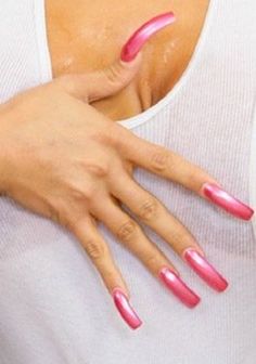 Pink Curved Nails, Long Pink Nails, Top Nails, Vintage Nails, Acrylic Nails Coffin Pink