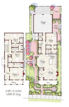 two story house plans with courtyard and garage