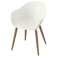 a white chair with wooden legs on a white background