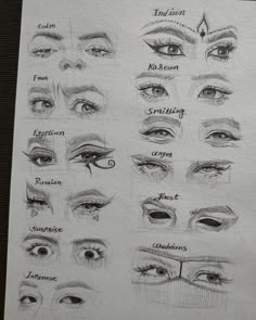 a drawing of different types of eyes