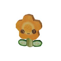 an image of a pixelated flower with cucumbers on the bottom and eyes