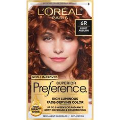 Preference’s Superior Fade-Defying Color & Shine system creates luminous, lit-from-within color, with natural-looking highs & lows, and beautiful gray coverage. With up to 8 weeks of fade-defying color, rich, long-lasting color shines from every strand and resists fading or turning brassy week after week. The kit also includes a color protective Color and Shine Conditioner formulated with Golden Camelina Oil, Anti-Oxidant Vitamin E and UV filter to help keep first day color vibrancy and silky, r Camelina Oil, Light Auburn Hair, Light Auburn, Bold Hair Color, At Home Hair Color, Red To Blonde, Hair Color Auburn, Gray Coverage, Creme Color