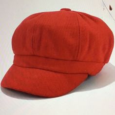 Stunning Scarlet Red Octagonal Newsboy Casual Hat. Pretty Sun Protection. Nice Lightweight Polyester Material. Adorable And Stylish. Red Flat Cap Beret For Fall, Casual Adjustable Solid Color Beret, Casual Adjustable Beret, Casual Red Hat With Short Brim, Casual Red Beret For Winter, Casual Red Winter Beret, Casual Red Flat Cap, Red Short Brim Baseball Cap For Spring, Red Winter Baseball Cap