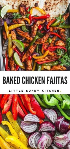 baked chicken fajitas with colorful peppers and onions