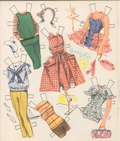 an old paper doll's sewing pattern with clothes and accessories