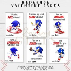 four valentine cards with sonic the hedgehog on them