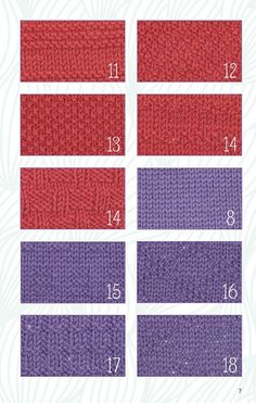 four rows of knitted fabric with numbers on each side and the number in red, purple