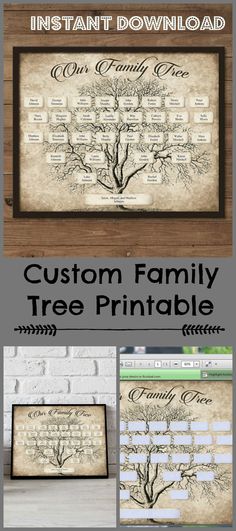 the family tree printable is shown in three different sizes