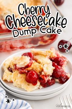 cherry cheesecake dump cake on a white plate