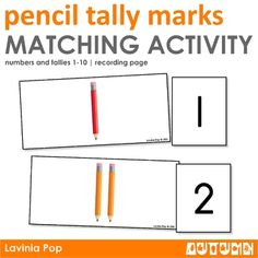 two matching cards with pencils and numbers