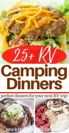 the cover of 25 + rv camping dinners perfect dinner for your next rv trip with text overlay