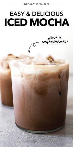 iced mocha in a glass with text overlay