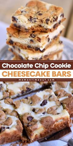 Chocolate Chip Cookie Cheesecake Bars is the best dessert recipe for your next treat to make at home! With just five ingredients like refrigerated chocolate chip cookie dough, cream cheese, and vanilla extract, these treats are perfect for bake sales or cookie trays! Cookie Dough Cream Cheese, Chocolate Chip Cookie Cheesecake Bars, Cookie Cheesecake Bars, Easy Chocolate Chip Cookie, Cheesecake Bars Easy, Chocolate Chip Cookie Cheesecake, Cookie Cheesecake, Easy Dessert Recipe, Easy Chocolate Chip Cookies