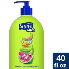 Make bath time a fun and enjoyable experience with Suave Kids! This Watermelon Wonder 3 in 1 combines kids shampoo, conditioner, and body wash in one quick step, making it perfect for kids who can't sit still! The mild shampoo cleanses and refreshes kids' hair, while the conditioner helps reduce split ends and eliminate tough tangles for soft and manageable hair. The body wash softens and smooths skin, as the subtle watermelon scent leaves kids' hair and skin smelling fresh and looking clean unt Suave Kids, Watermelon Scent, Suave Shampoo, Target Products, Deep Conditioning Hair Mask, Conditioning Hair Mask, Deep Conditioning Hair, Kids Shampoo, Neutrogena Makeup Remover