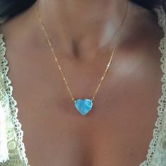 Excited to share this item from my #etsy shop: Larimar Heart Gold Necklace // Larimar Heart Necklace // Larimar Gold Necklace