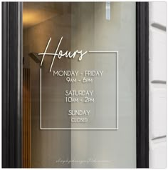 Hours Window Decal | Hours of Operation | Modern Storefront | Business Hours | Restaurant Hours | Office Hours | Customized with Your Hours by KoalaPrintworks on Etsy Business Hours Sign Design, Window Decal Design, Window Decals Business, Window Vinyl Design, Store Window Design, Med Spa Design, Window Texture, Small Store Design, Salon Window Display