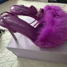 New Still In Box/ Comfortable / Sheek Trendy Purple Heels For Formal Occasions, Trendy Purple Evening Heels, Purple Synthetic Heels For Evening, Purple Synthetic Evening Heels, Tie Up Heels, Shoes Purple, Madden Girl Shoes, Purple Tie, Aesthetic Shoes