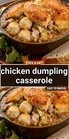 chicken and dumpling casserole in a baking dish